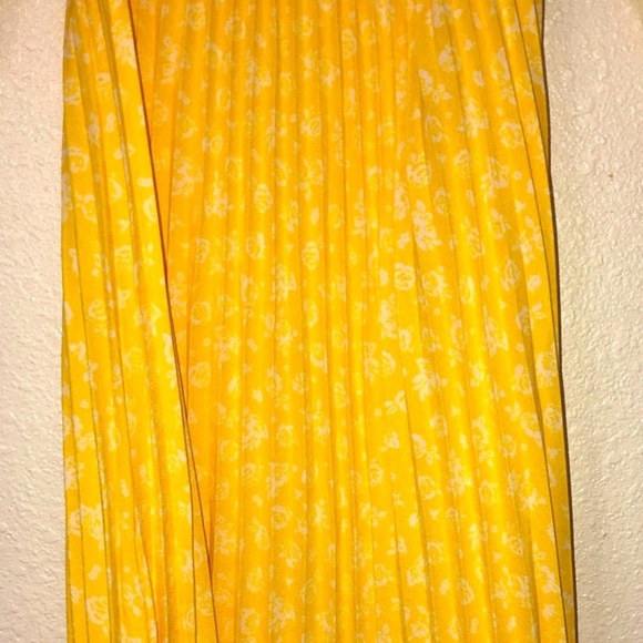 Yellow‎ white floral pleated knee length swing skirt faux wrap dress size 4 new - Picture 13 of 16